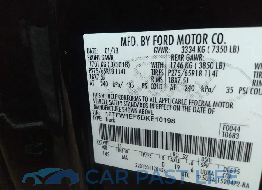1FTFW1EF5DKE10198# 9