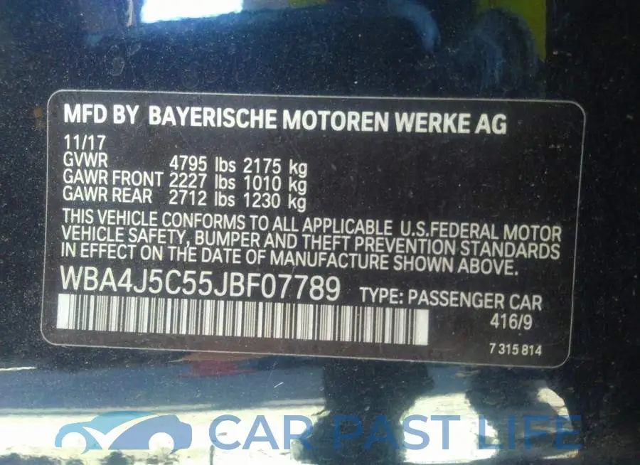 WBA4J5C55JBF07789# 9
