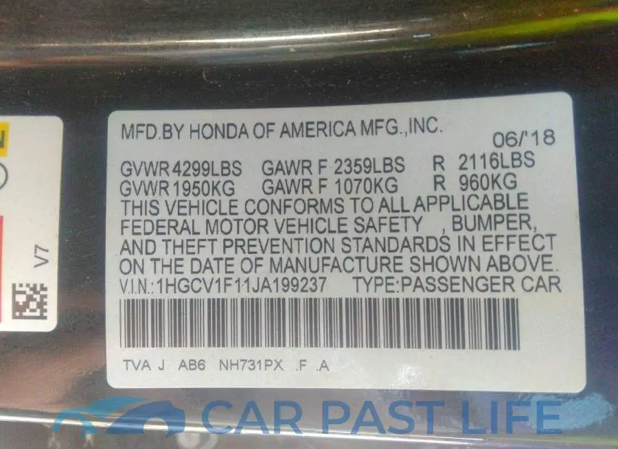 1HGCV1F11JA199237# 9