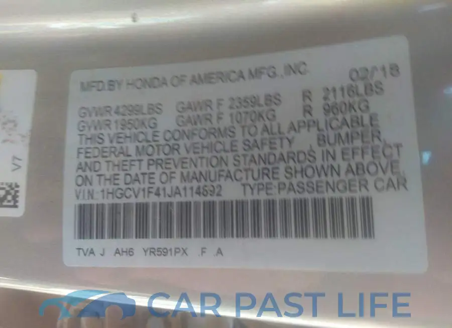 1HGCV1F41JA114892# 9
