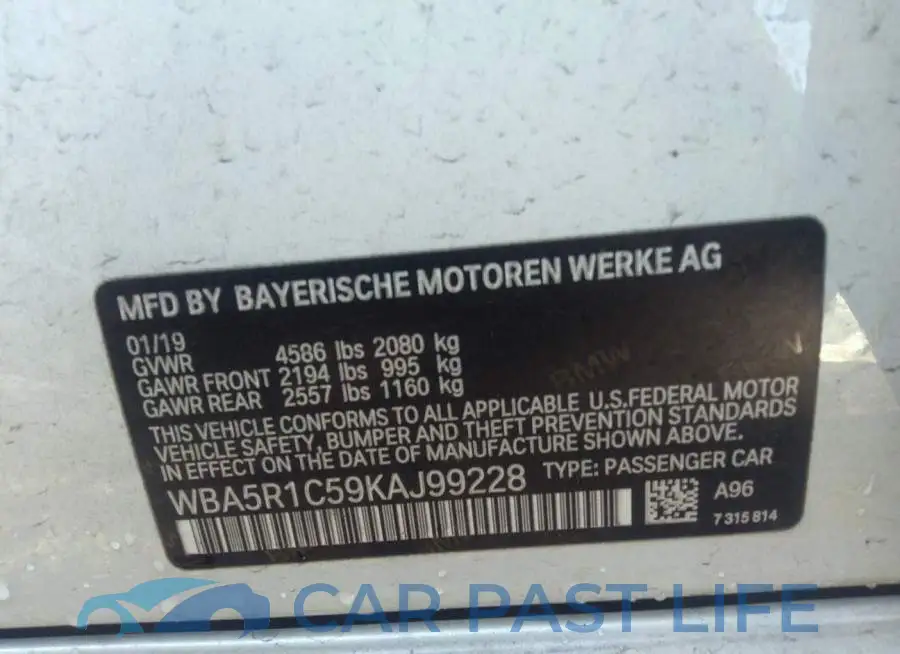 WBA5R1C59KAJ99228# 9