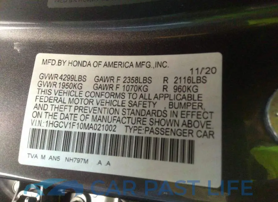 1HGCV1F10MA021002# 9