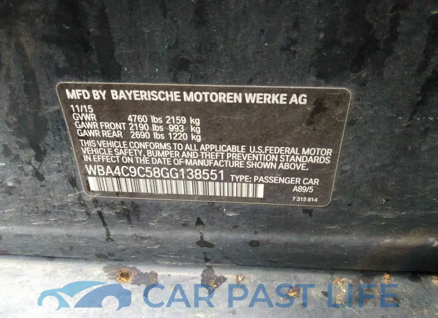 WBA4C9C58GG138551# 9