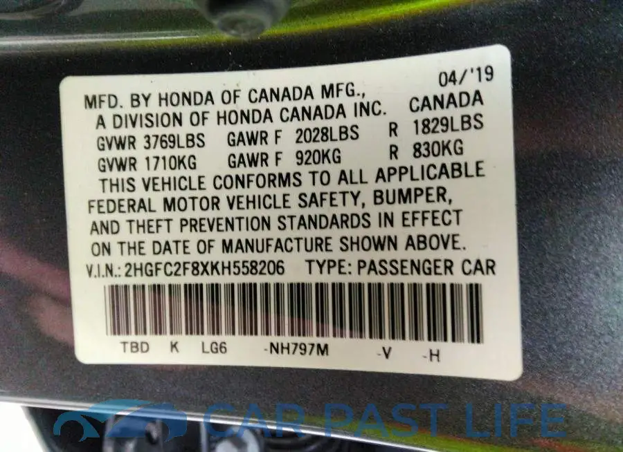2HGFC2F8XKH558206# 9