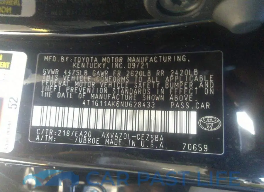 4T1G11AK6NU628433# 9
