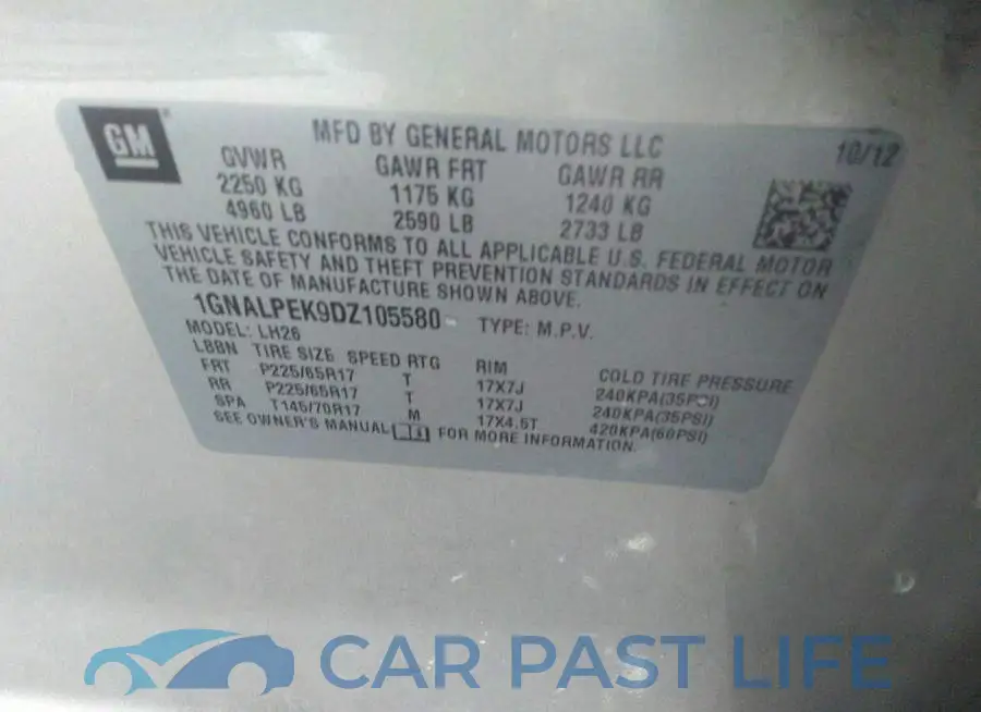 1GNALPEK9DZ105580# 9