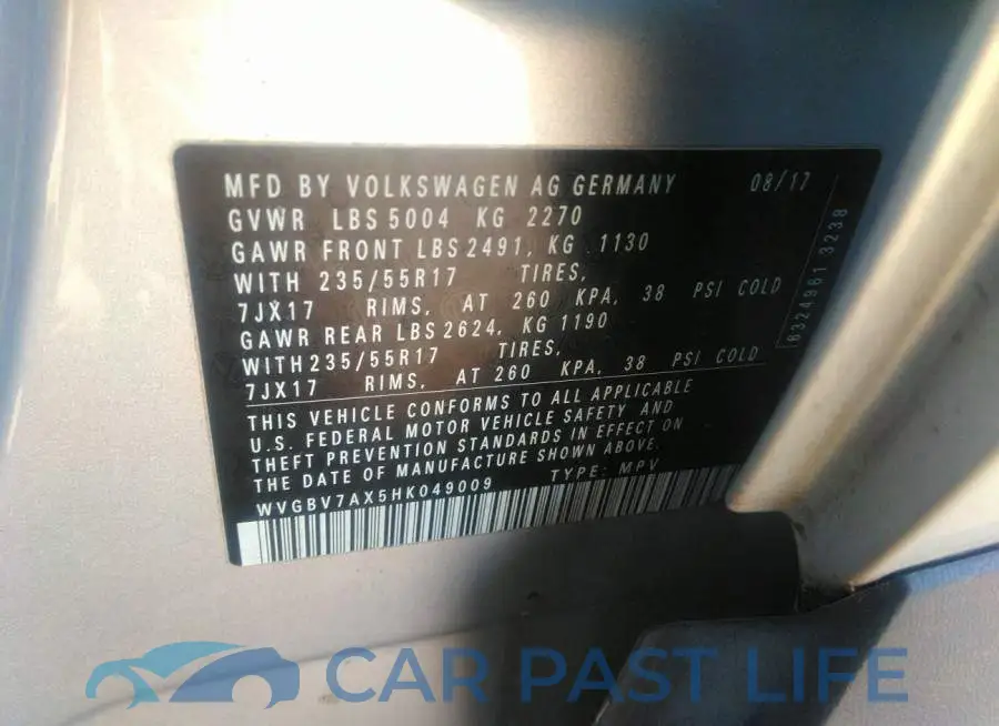 WVGBV7AX5HK049009# 9