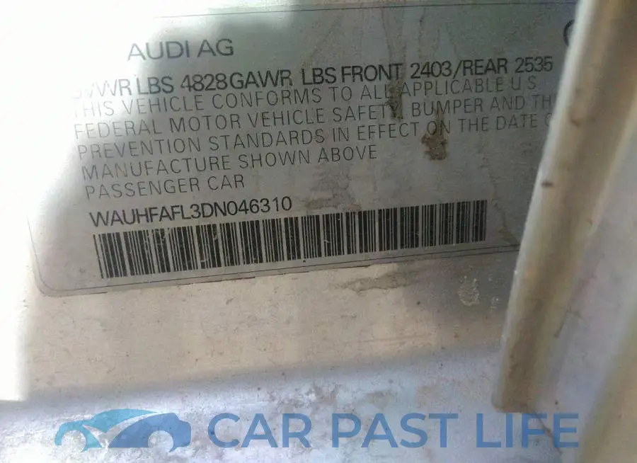 WAUHFAFL3DN046310# 9