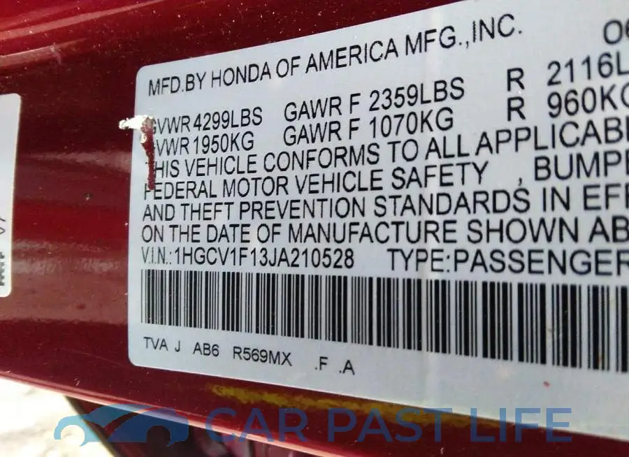 1HGCV1F13JA210528# 9