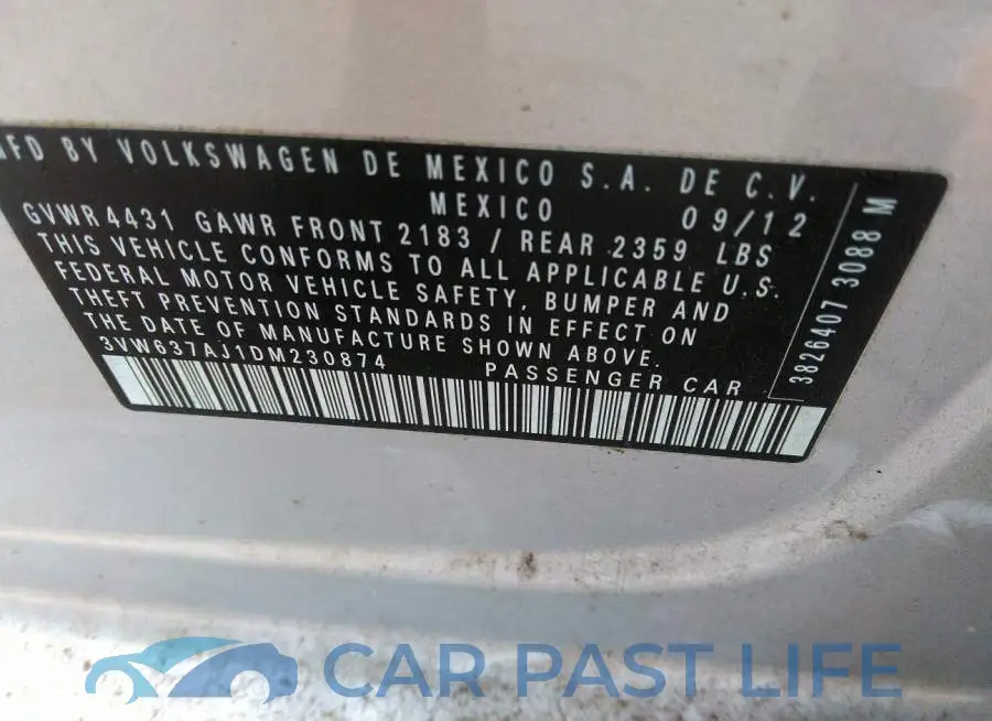 3VW637AJ1DM230874# 9