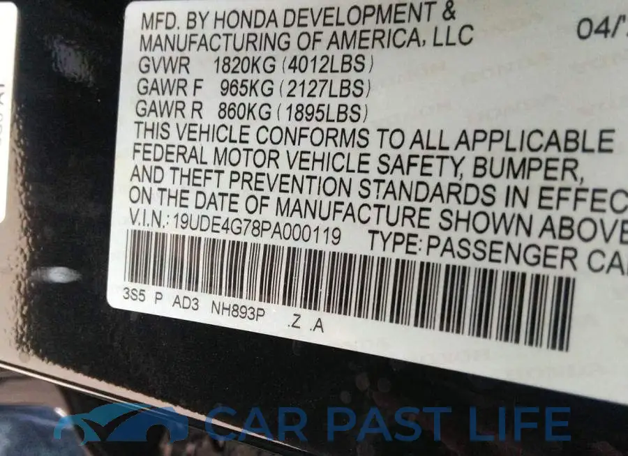 19UDE4G78PA000119# 9