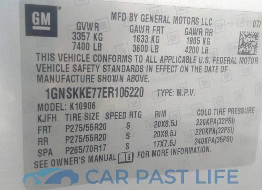 1GNSKKE77ER106220# 9