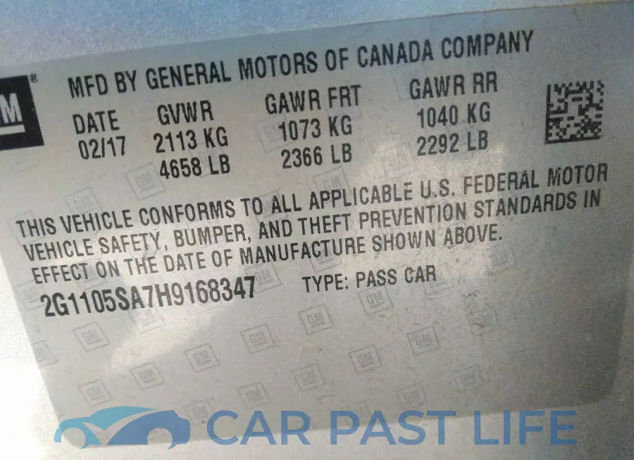 2G1105SA7H9168347# 9