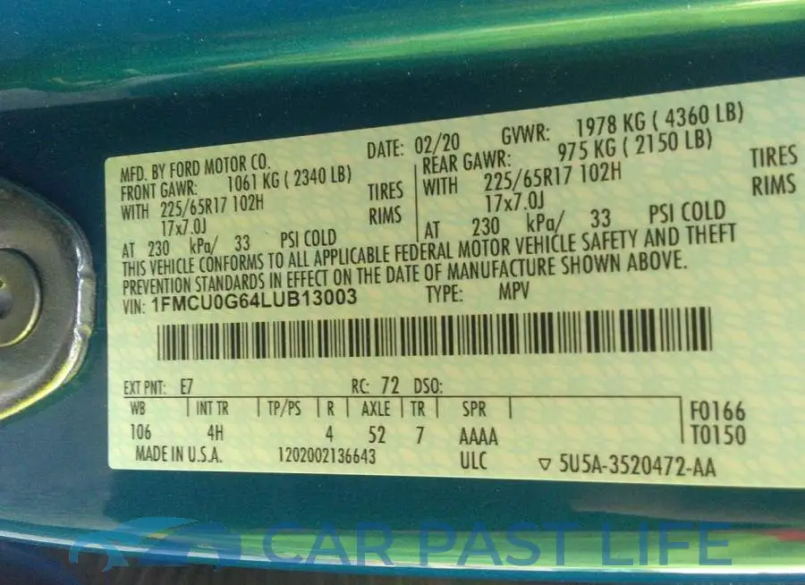 1FMCU0G64LUB13003# 9