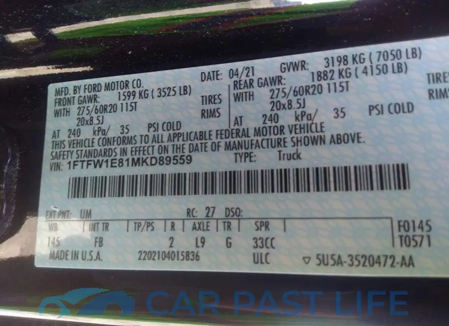 1FTFW1E81MKD89559# 9