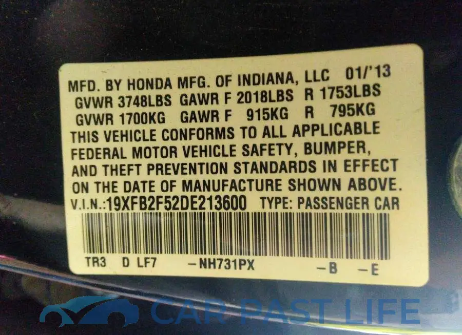 19XFB2F52DE213600# 9