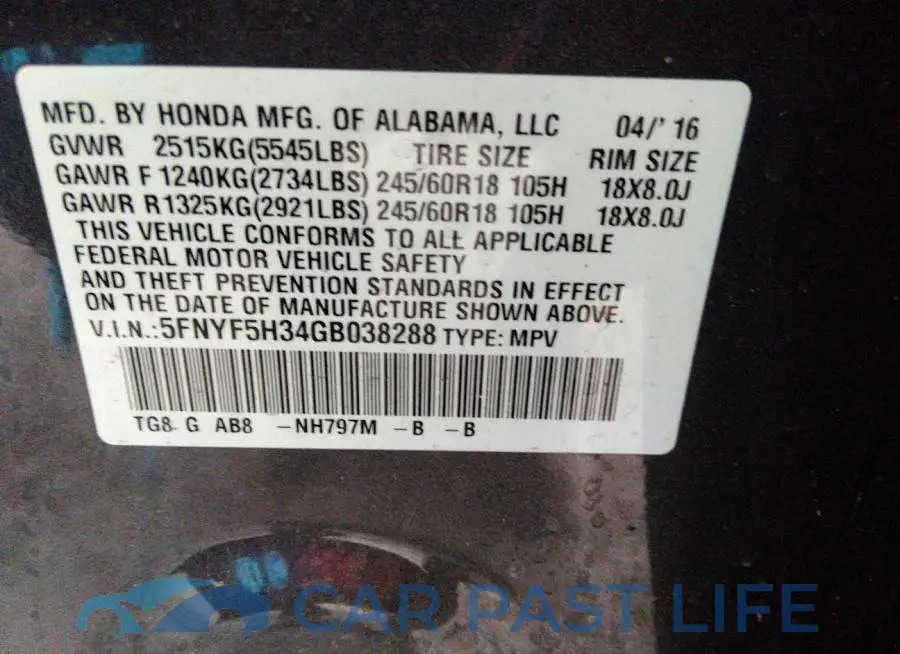 5FNYF5H34GB038288# 9