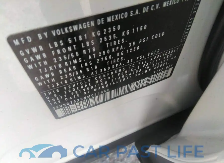 3VV3B7AX9NM027862# 9