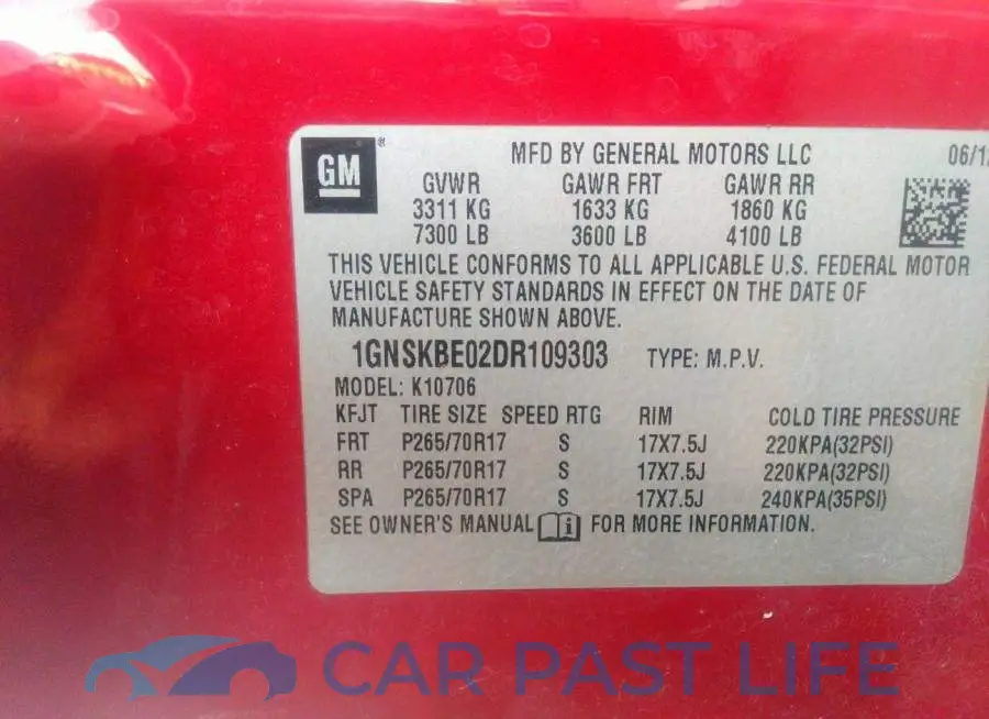1GNSKBE02DR109303# 9