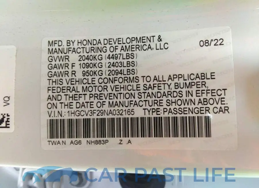 1HGCV3F29NA032165# 8