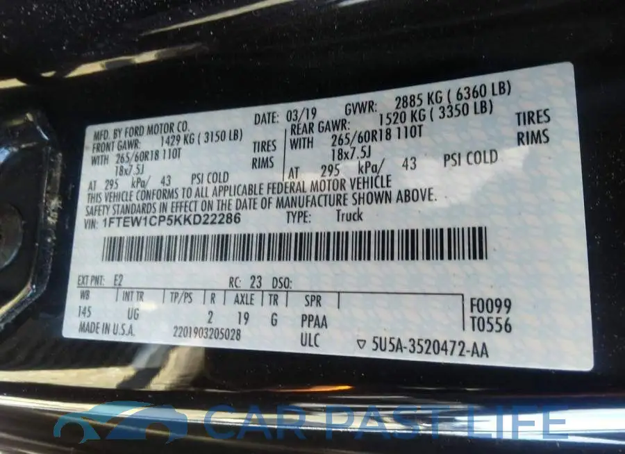 1FTEW1CP5KKD22286# 9