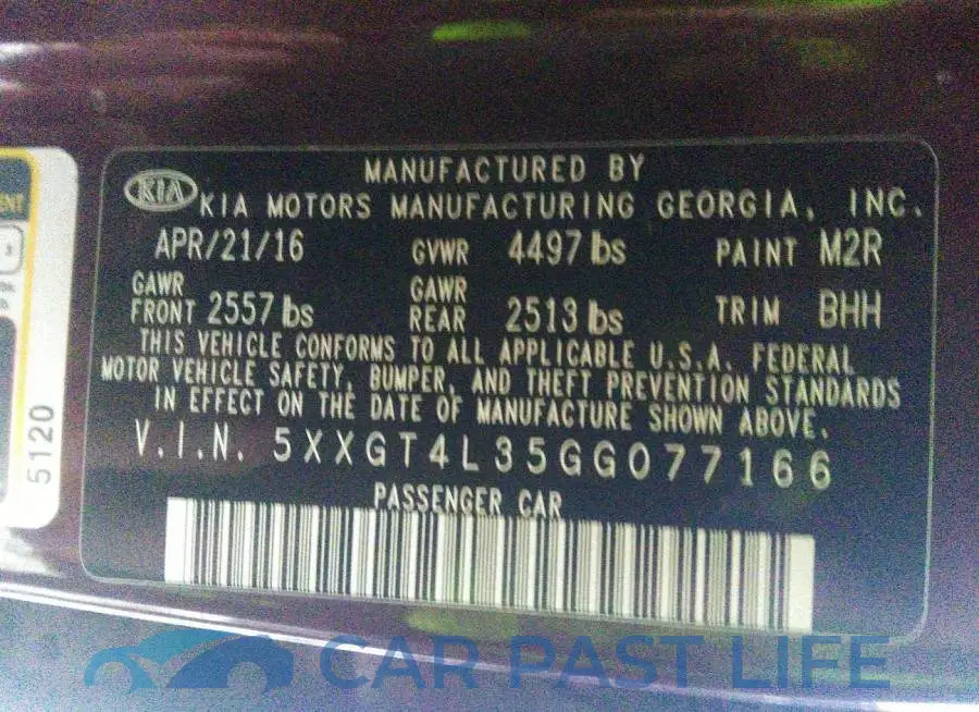 5XXGT4L35GG077166# 9