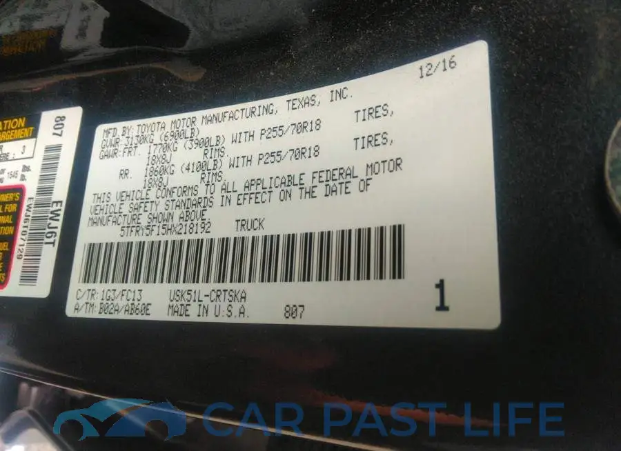 5TFRY5F15HX218192# 9