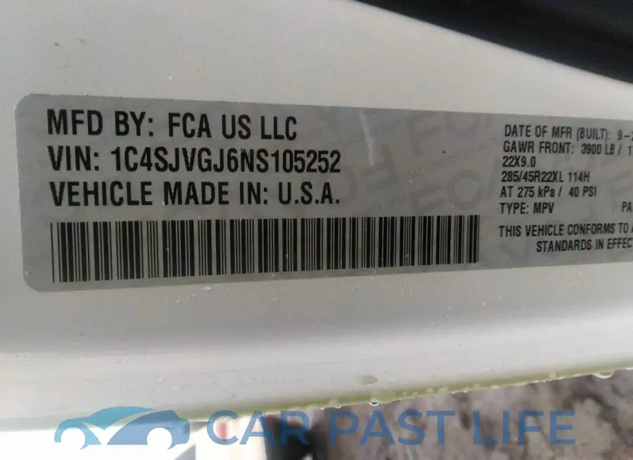 1C4SJVGJ6NS105252# 9