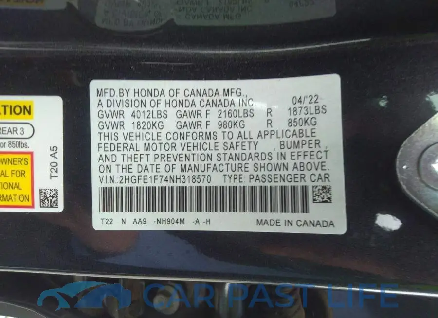 2HGFE1F74NH318570# 9