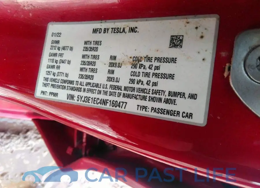 5YJ3E1EC4NF160477# 9