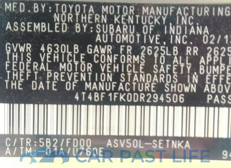 4T4BF1FK0DR294506# 9