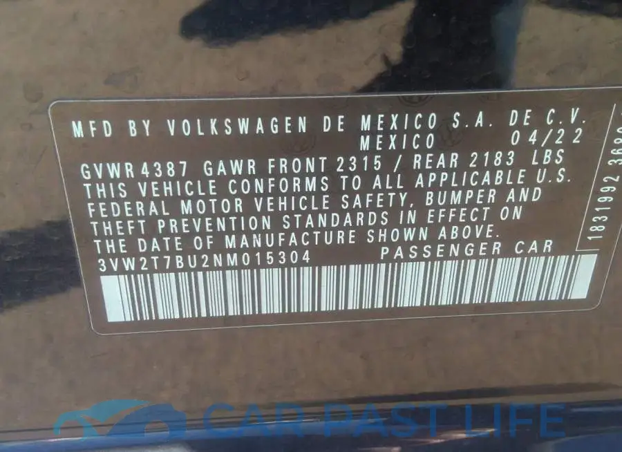3VW2T7BU2NM015304# 9