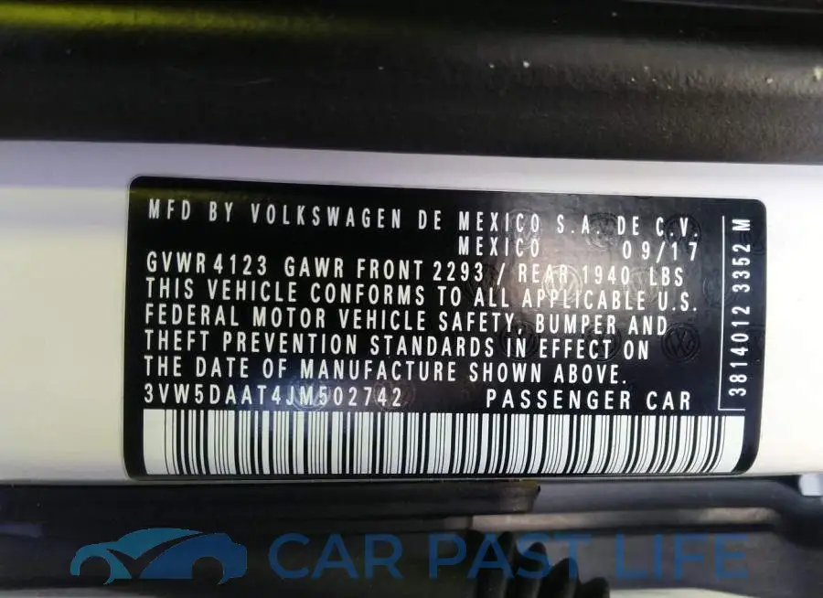 3VW5DAAT4JM502742# 9