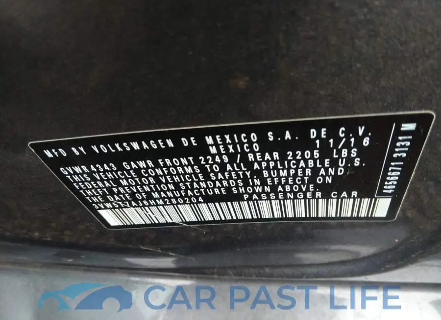 3VW5T7AJ6HM280204# 9