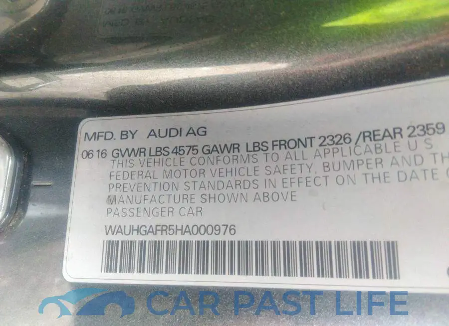 WAUHGAFR5HA000976# 9