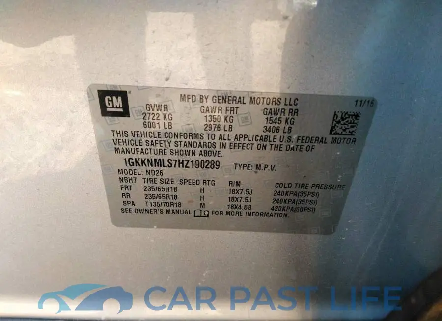 1GKKNMLS7HZ190289# 9