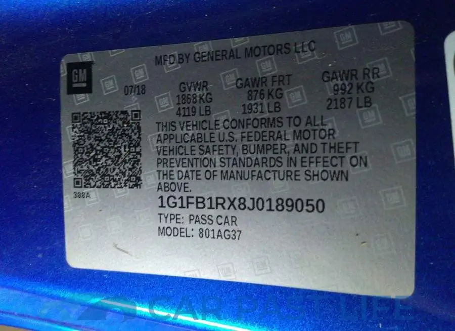 1G1FB1RX8J0189050# 9