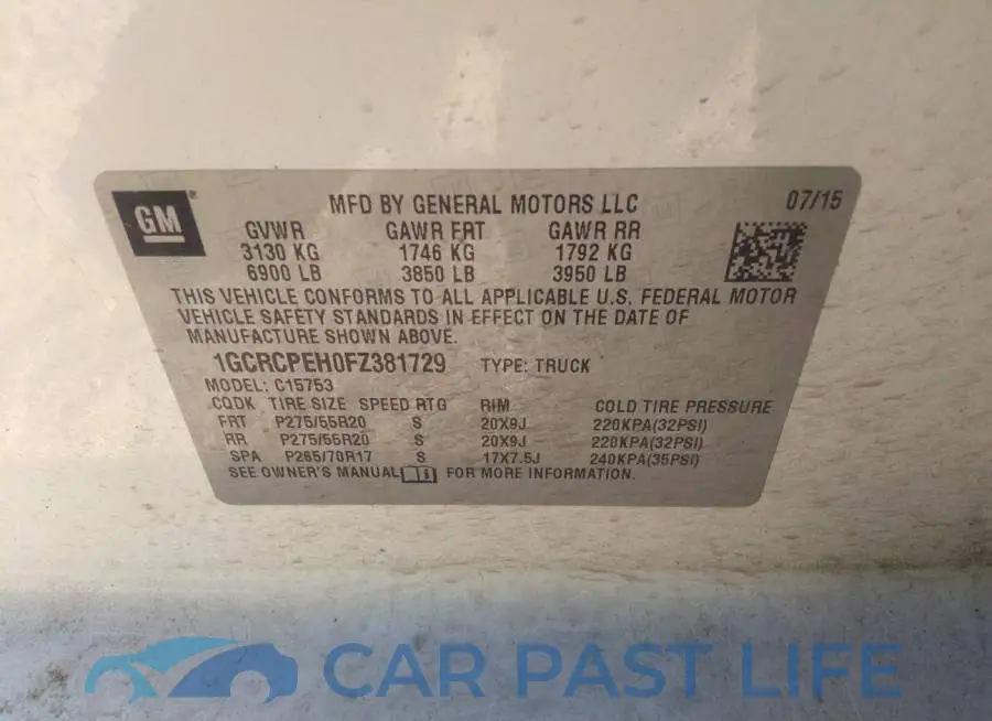 1GCRCPEH0FZ381729# 9