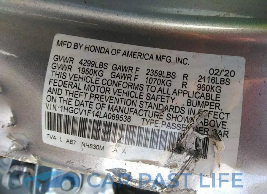 1HGCV1F14LA069536# 9