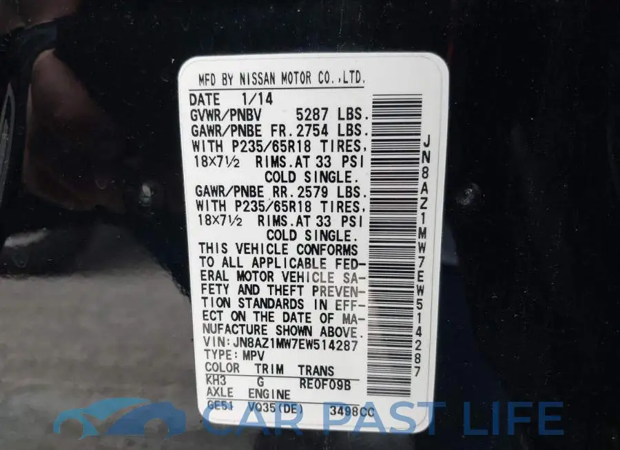 JN8AZ1MW7EW514287# 9