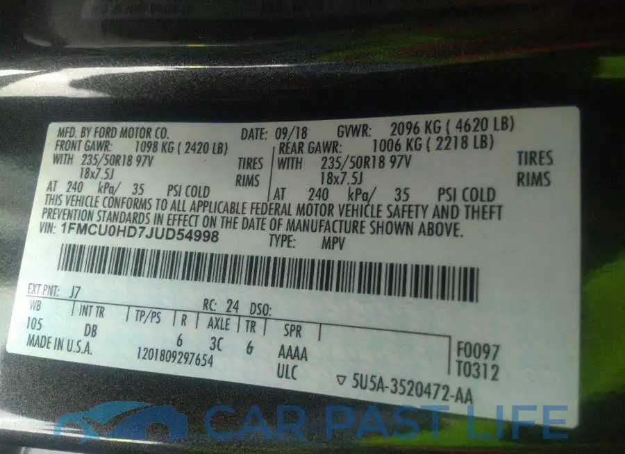 1FMCU0HD7JUD54998# 9