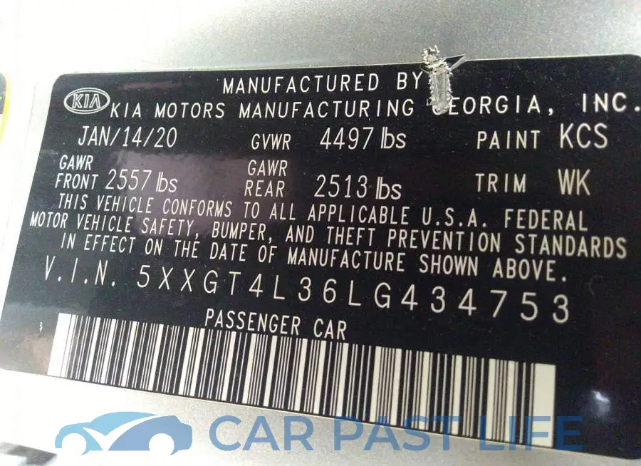 5XXGT4L36LG434753# 9
