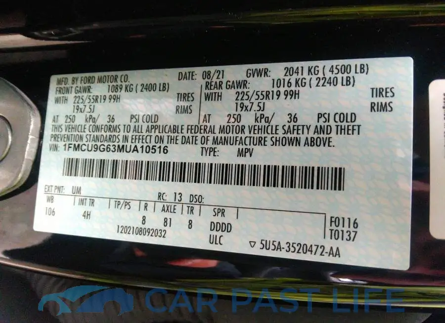 1FMCU9G63MUA10516# 9