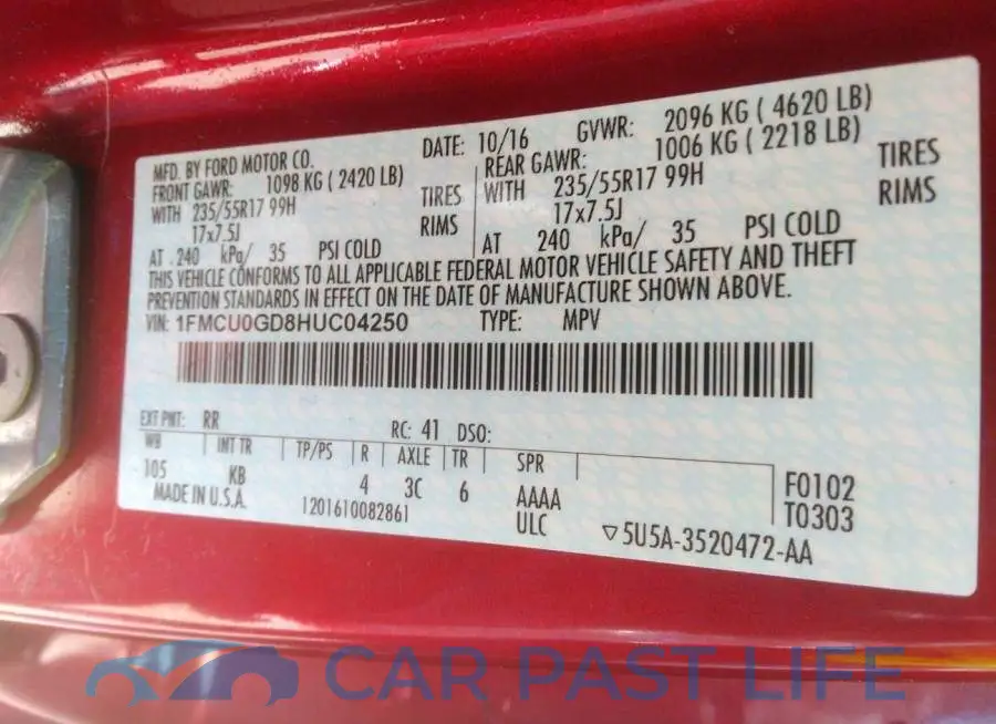 1FMCU0GD8HUC04250# 9