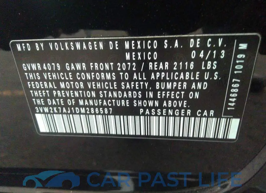 3VW2K7AJ1DM286587# 9