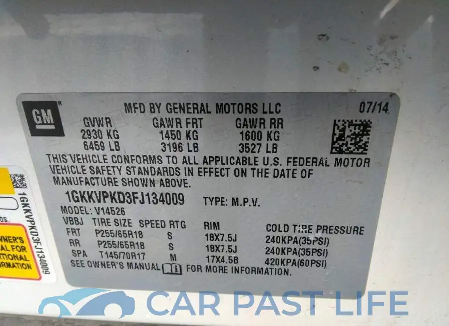 1GKKVPKD3FJ134009# 9