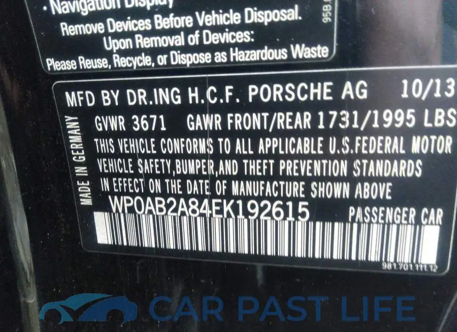 WP0AB2A84EK192615# 9