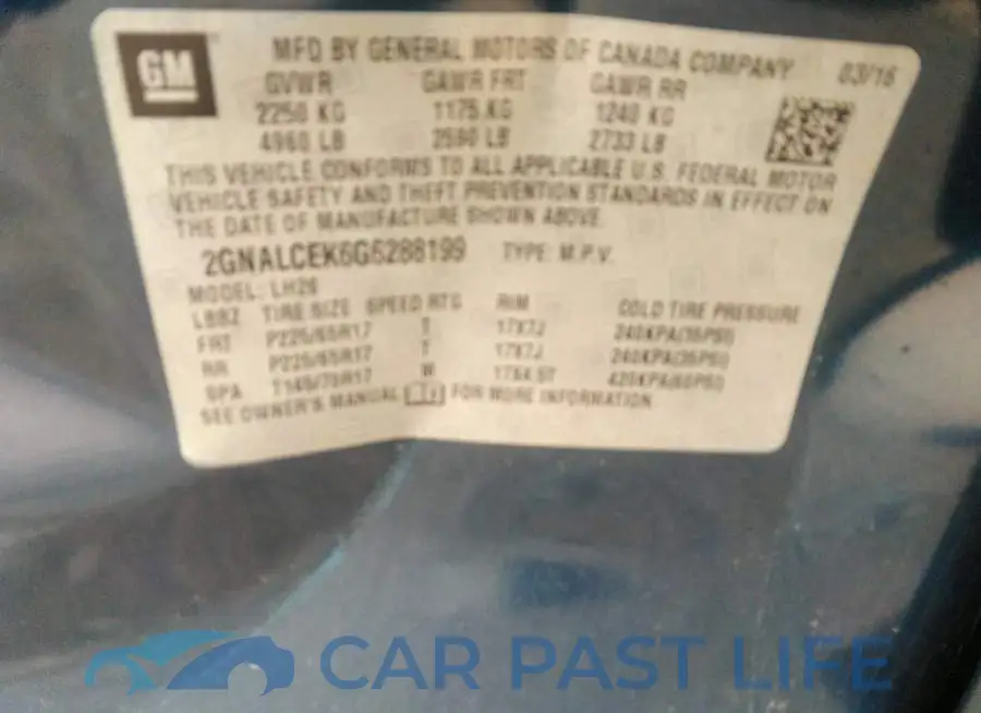 2GNALCEK6G6288199# 9
