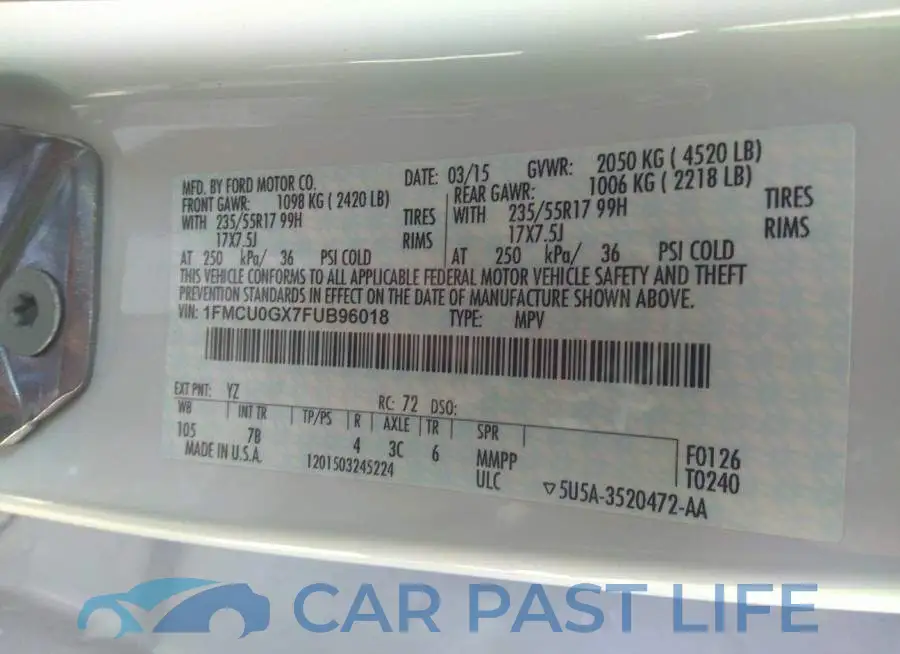 1FMCU0GX7FUB96018# 9