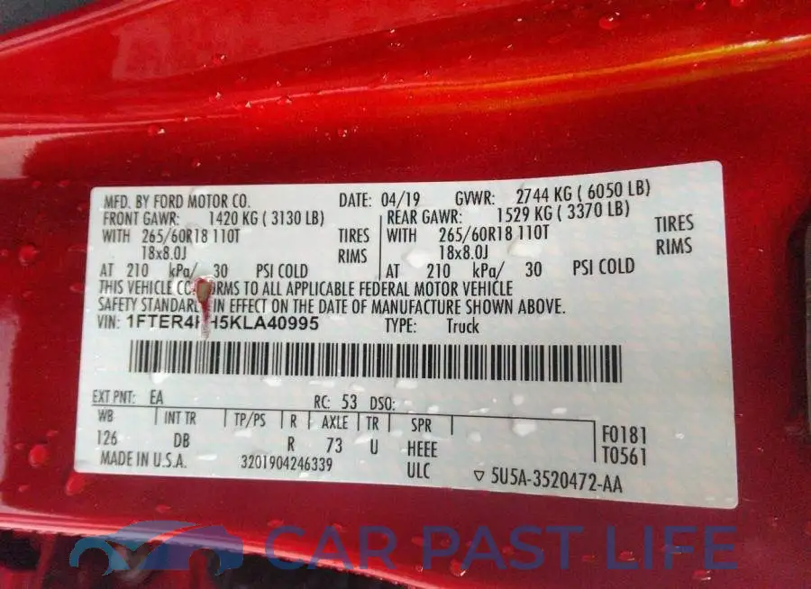1FTER4FH5KLA40995# 9